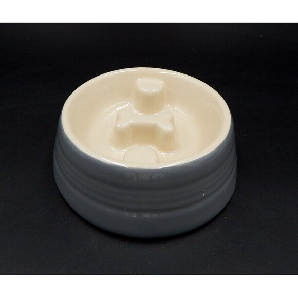 Petrageous Dog Bowl Raised Bone Interior Stoneware Slower Eating Gray 4-1/2 Inch - Picture 1 of 8